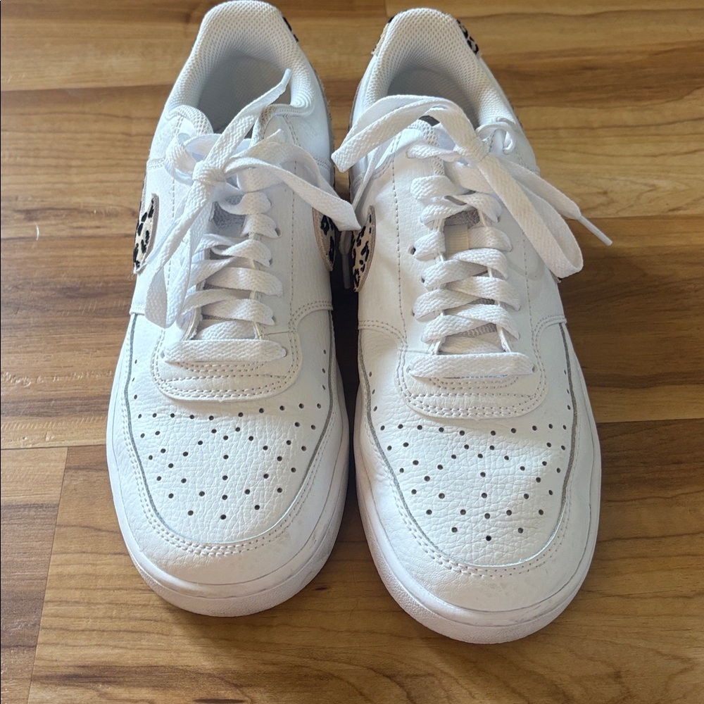 Nike Women’s White Sneakers with Leopard Accent - Picture 2 of 9